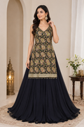 Midnight Navy Paisley Embroidered Gown Set