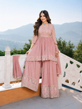 Dusty Blush Embroidered Peplum Sharara Set