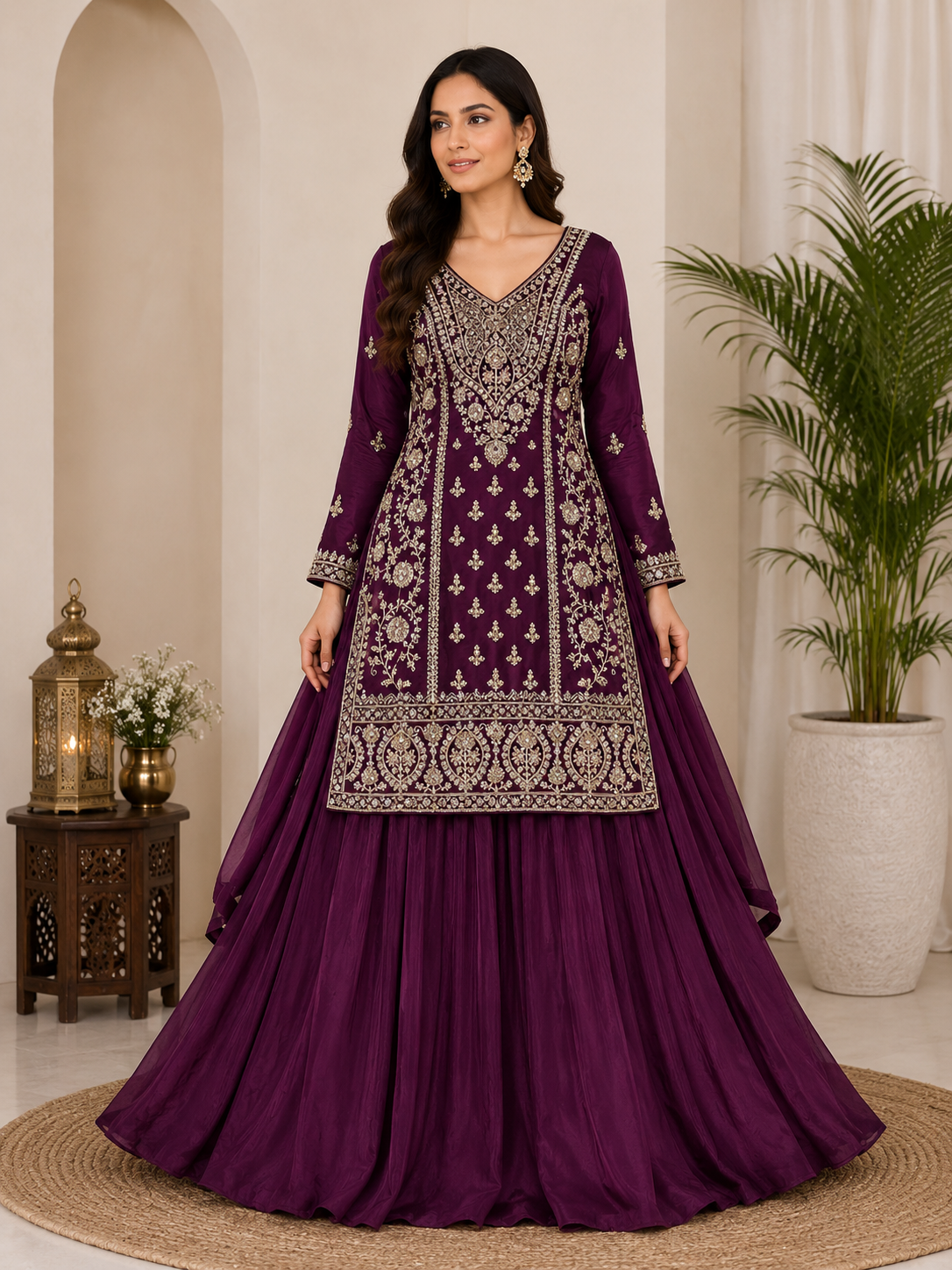 Heavy Embroidered Straight Kurta Sharara Set