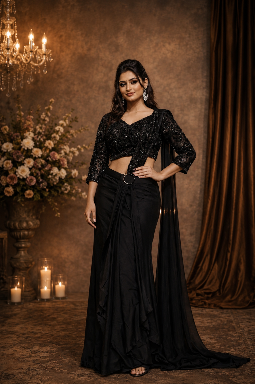 Midnight Elegance Saree Gown