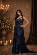 Navy Stardust Drape Gown