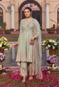 Elegant Mint Green Embroidered Palazzo Suit Set