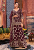 Luxury Maroon Embroidered Sharara Set