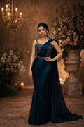 Midnight Blue Mirror Work Drape Saree Gown