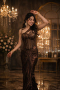 Chocolate Brown Corset Drape Saree Gown