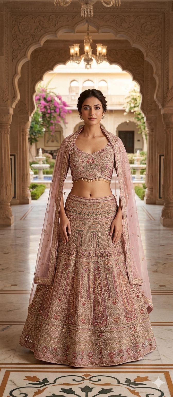 Blush Pink Heritage Bridal Lehenga Set