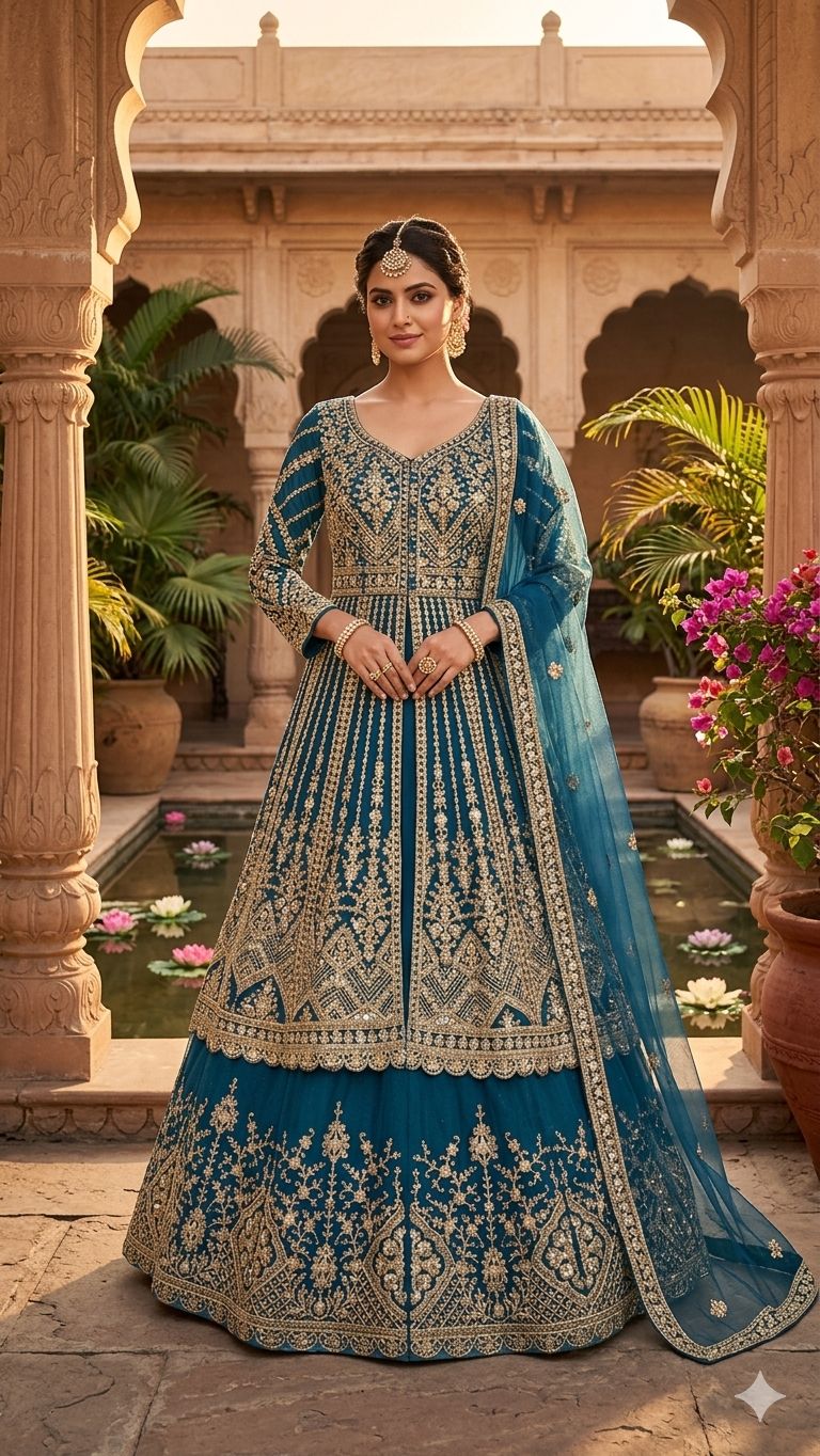 Embroidered Anarkali Gown Set