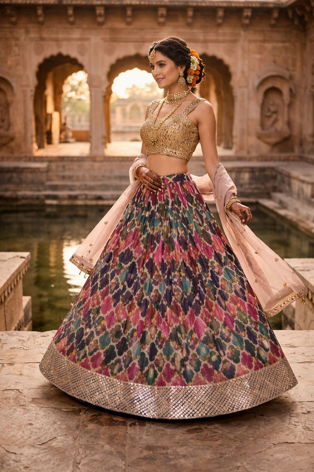 Multicolor Floral Printed Festive Lehenga Choli