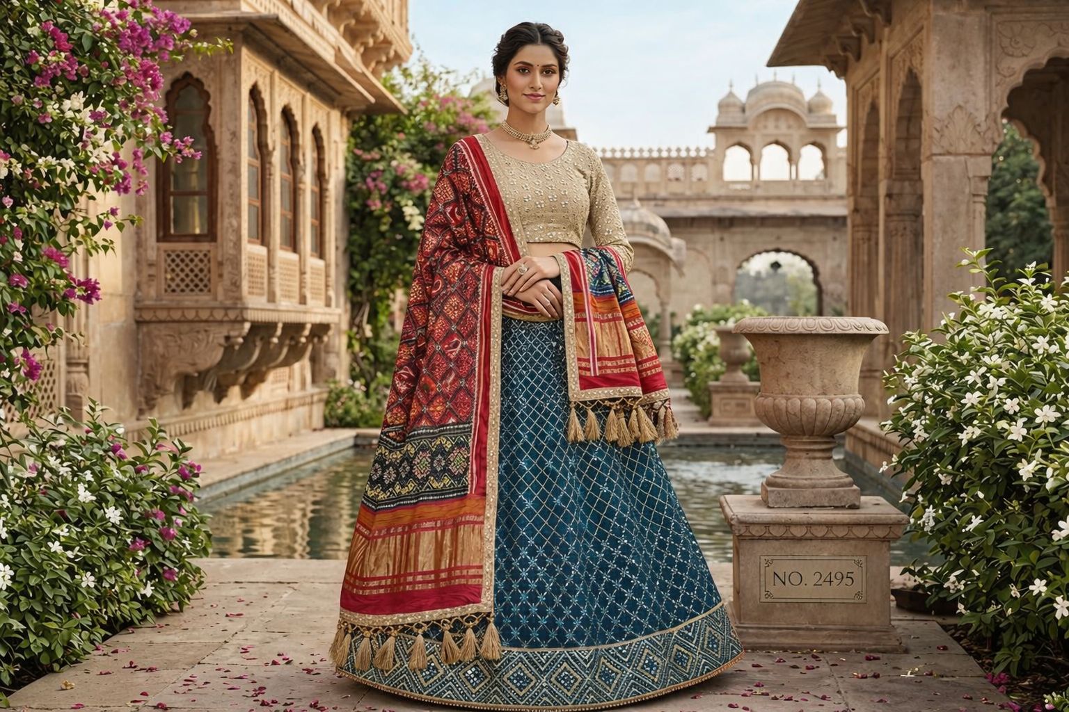 Royal Teal Embroidered Lehenga Choli with Patola Dupatta