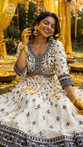 Ivory White Embroidered Anarkali Dress