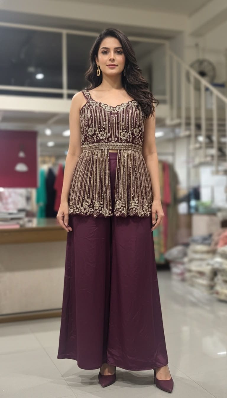 Embellished Peplum Kurta Palazzo Set